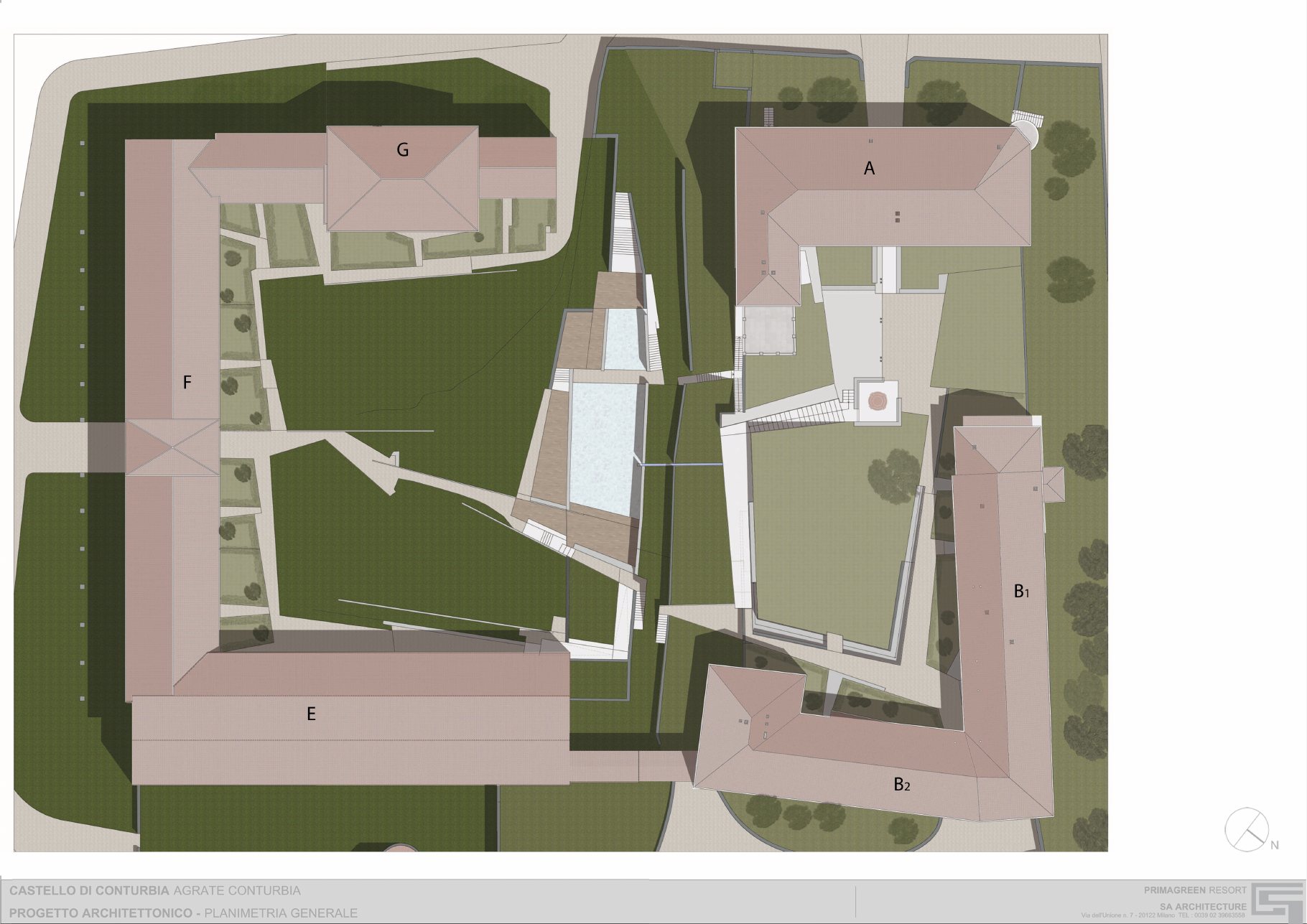 Archive general plan identifying the castle bodies and courts, 2012