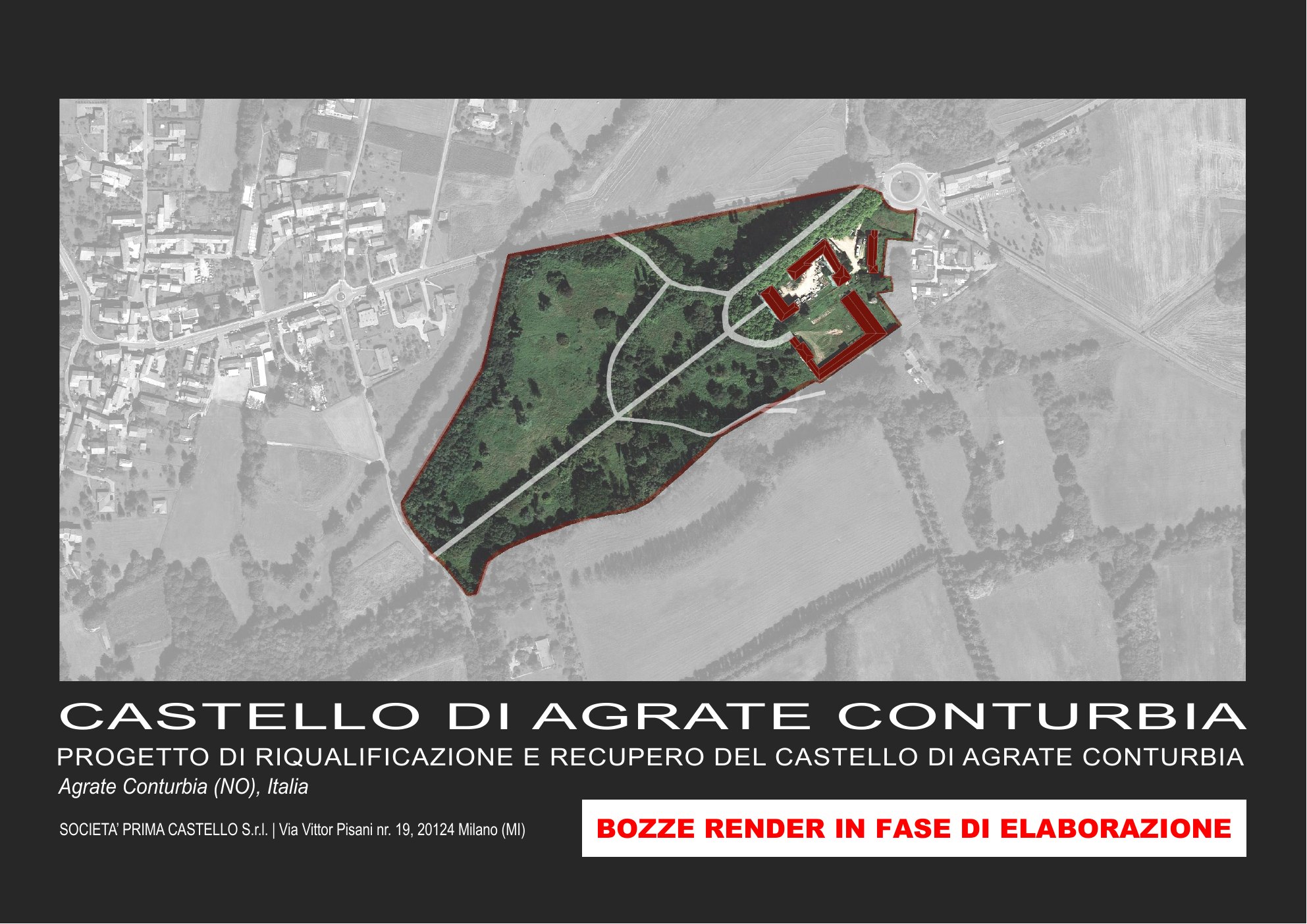 Draft castle and park redevelopment overview marked as a render in development, 2017