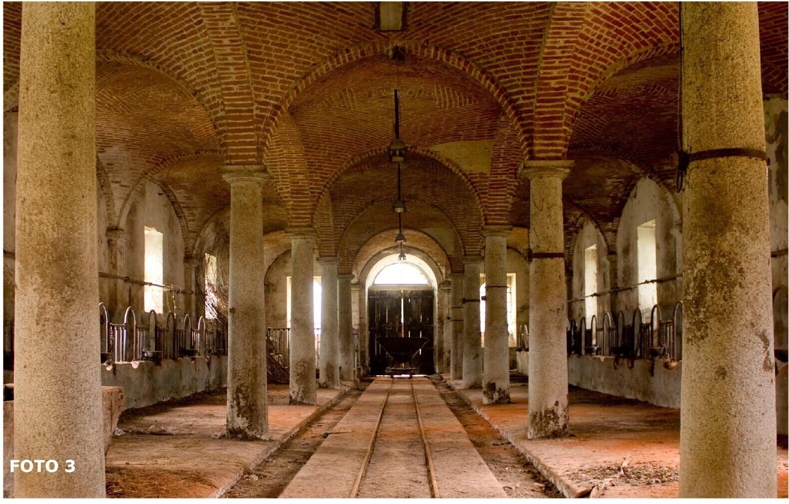 Vaulted service hall with stone columns